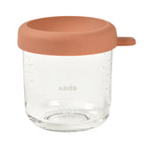 BEABA terracotta glass baby food jar with airtight lid preserves freshness for on-the-go meals