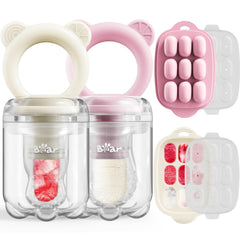 Bear Baby fruit feeder pouch closeup highlights fine holes for tiny safe bites.
