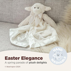 Bearington Baby Lamby Snuggler embroidered eyes shown for baby-safe play