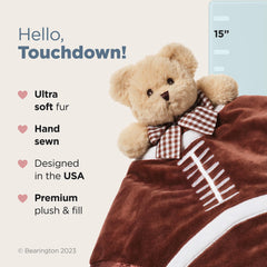 Bearington Collection Touchdown Snuggler football stitching detail for newborn fascination