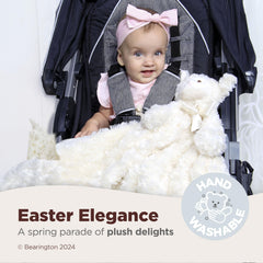 Bearington Lamby with embroidered eyes for a safe-looking baby lovey.