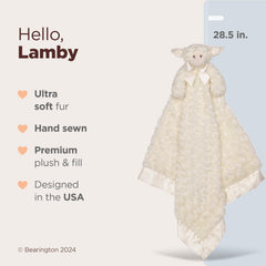 Bearington Lamby satin-lined blanket for silky snuggling and sensory comfort.