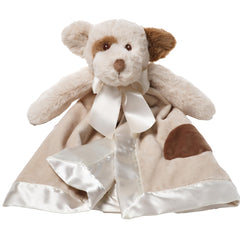 Bearington Lil' Spot dog lovey blanket with satin trim for soothing cuddle time.