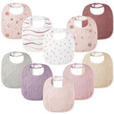Bearmoss pink print ten-pack bibs for gentle drool absorption in daily wear