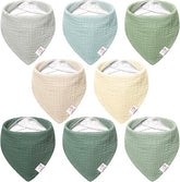 Bearmoss muslin baby bib pack: 8 soft cotton bibs for daily drool absorption and spills.