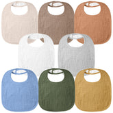 Bearmoss muslin baby bibs pack close-up showing soft cotton and absorbency for drool.