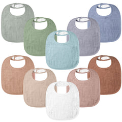 Bearmoss bib closeup shows soft cotton muslin for gentle daily wear and comfort