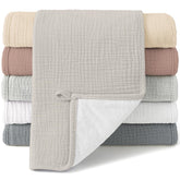 Bearmoss muslin burp cloths 6-pack show the soft front and absorbent back for gentle baby protection.