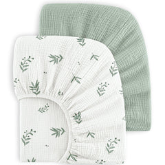 Bearmoss muslin crib sheets close-up texture for baby-soft skin comfort.