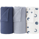 Bearmoss Muslin Swaddle Bluemoon fabric closeup showing breathable cotton softness