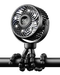 Bearwind Mini portable stroller fan close-up showing clip-on design for quick stroller cooling