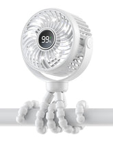 Bearwind mini stroller fan showing 360-degree rotation for flexible cooling on the go