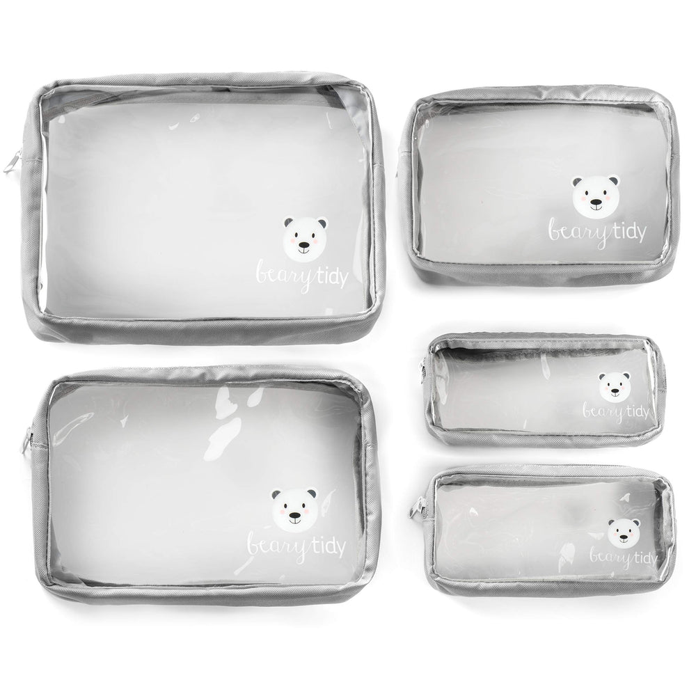 Beary Tidy 5-piece diaper bag organizer set with clear view for quick access during travel