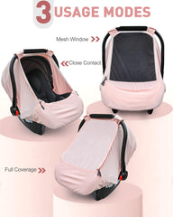 Beatoutou car seat canopy offers 360-degree coverage for privacy and naps.