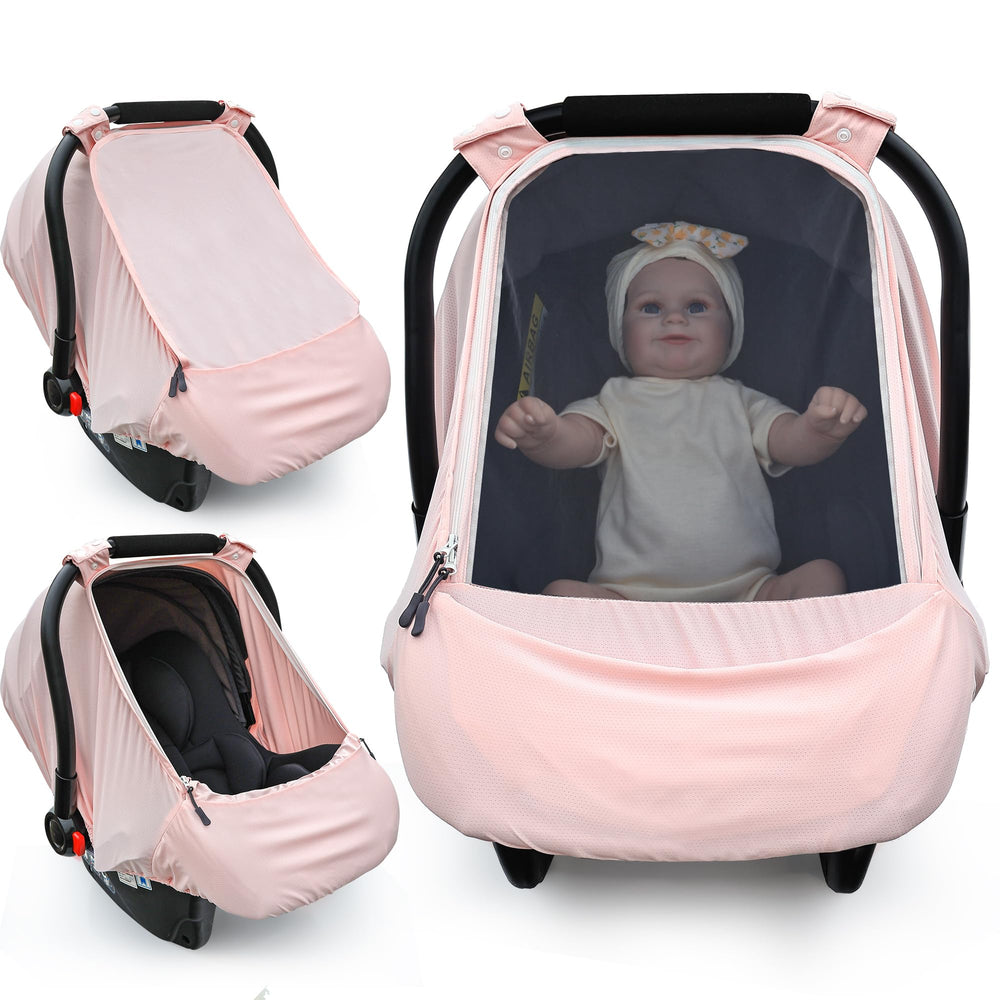 Beatoutou baby car seat cover with sunproof fabric shields sunlight on the go.