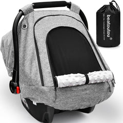Beatoutou baby car seat cover in waterproof fabric shields against rain and wind.