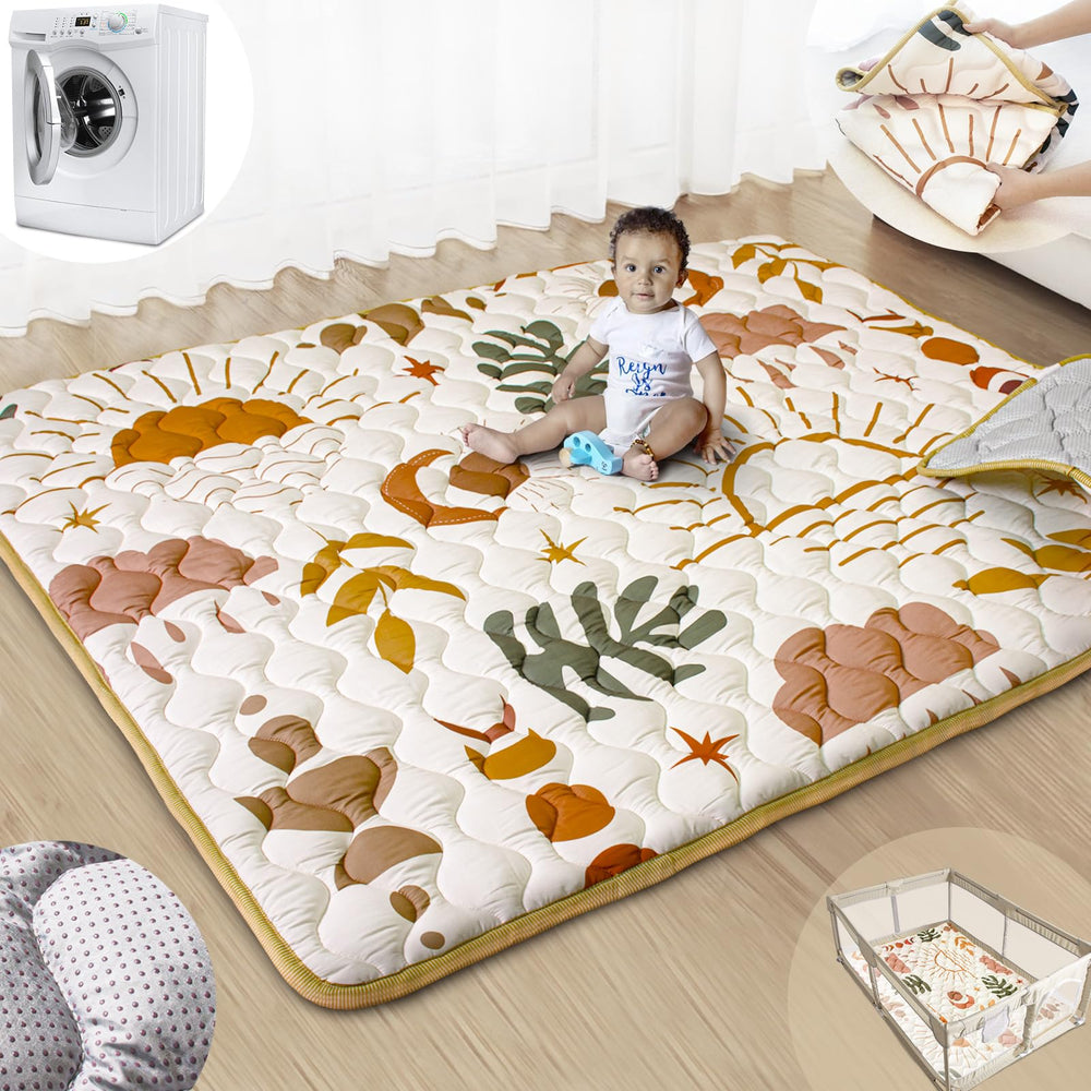 Beavtaens Boho Nature playmat, overhead view, expansive play area for exploration