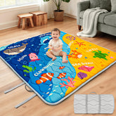 Beavtaens Ocean Baby Play Mat folded with carry handle for easy outdoor transport.