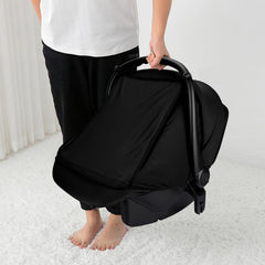 Bebamour baby car seat cover side view highlights privacy and sun protection.