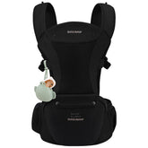 Bebamour baby carrier hip-seat in black highlighting ergonomic support for all-day comfort.