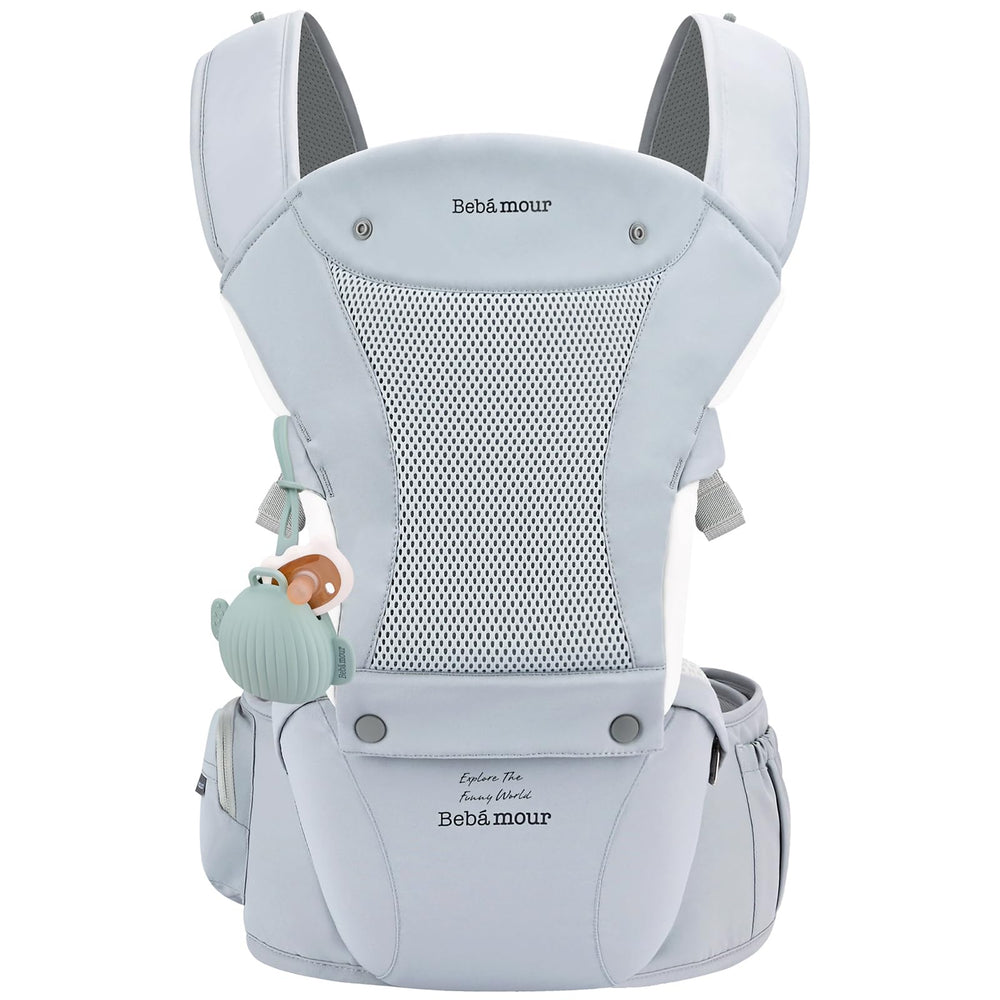 Bebamour baby carrier hip seat blue front view showing ergonomic support