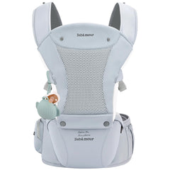 Bebamour baby carrier hip seat blue front view showing ergonomic support