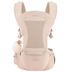 Bebamour baby carrier hip seat pink front view for ergonomic comfort and support.