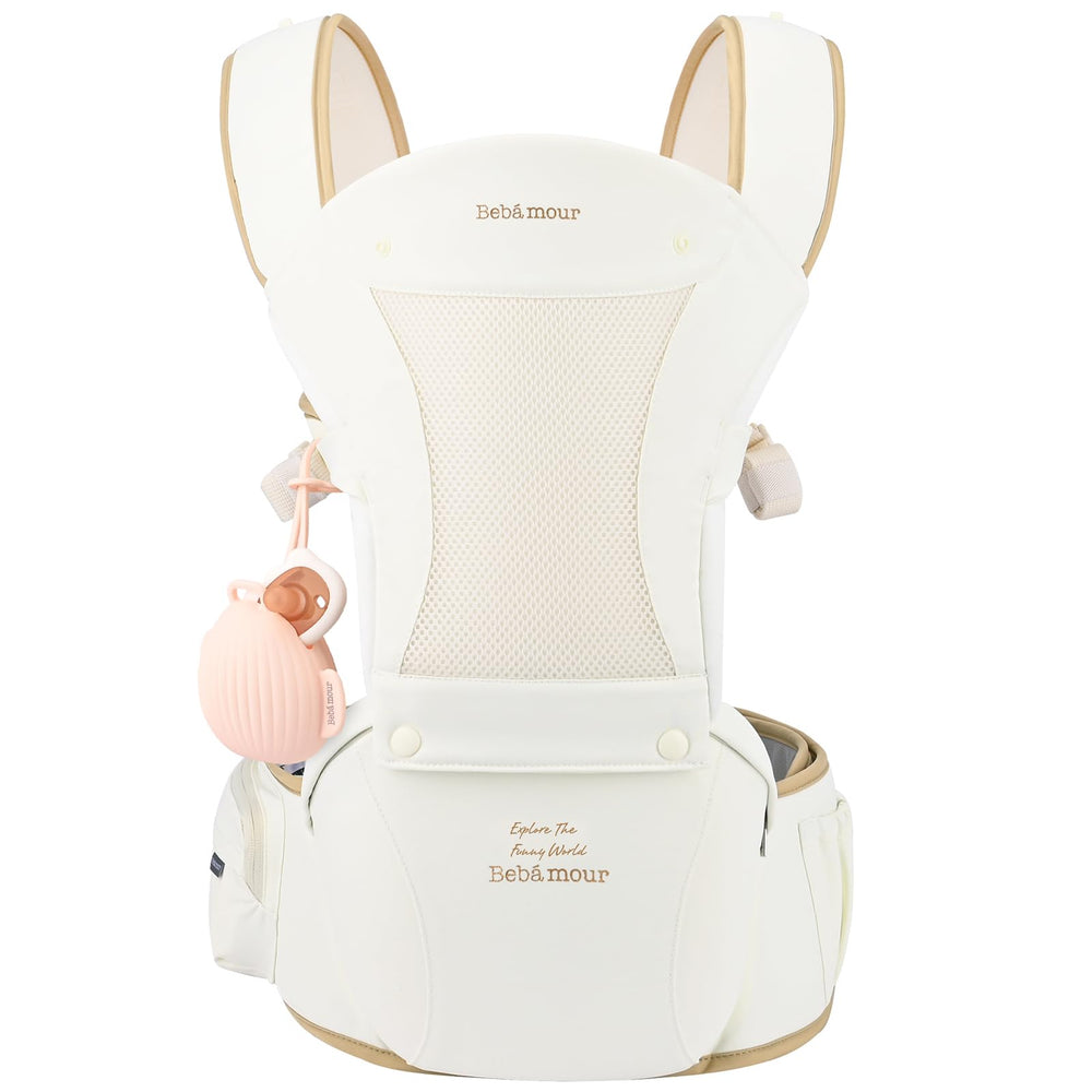 Bebamour baby carrier hip-seat demonstrates ergonomic hip-seat support for comfortable long carries.