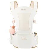 Bebamour baby carrier hip-seat demonstrates ergonomic hip-seat support for comfortable long carries.
