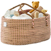 Bebe Bask Lily Blush diaper caddy front view for organized nursery storage.