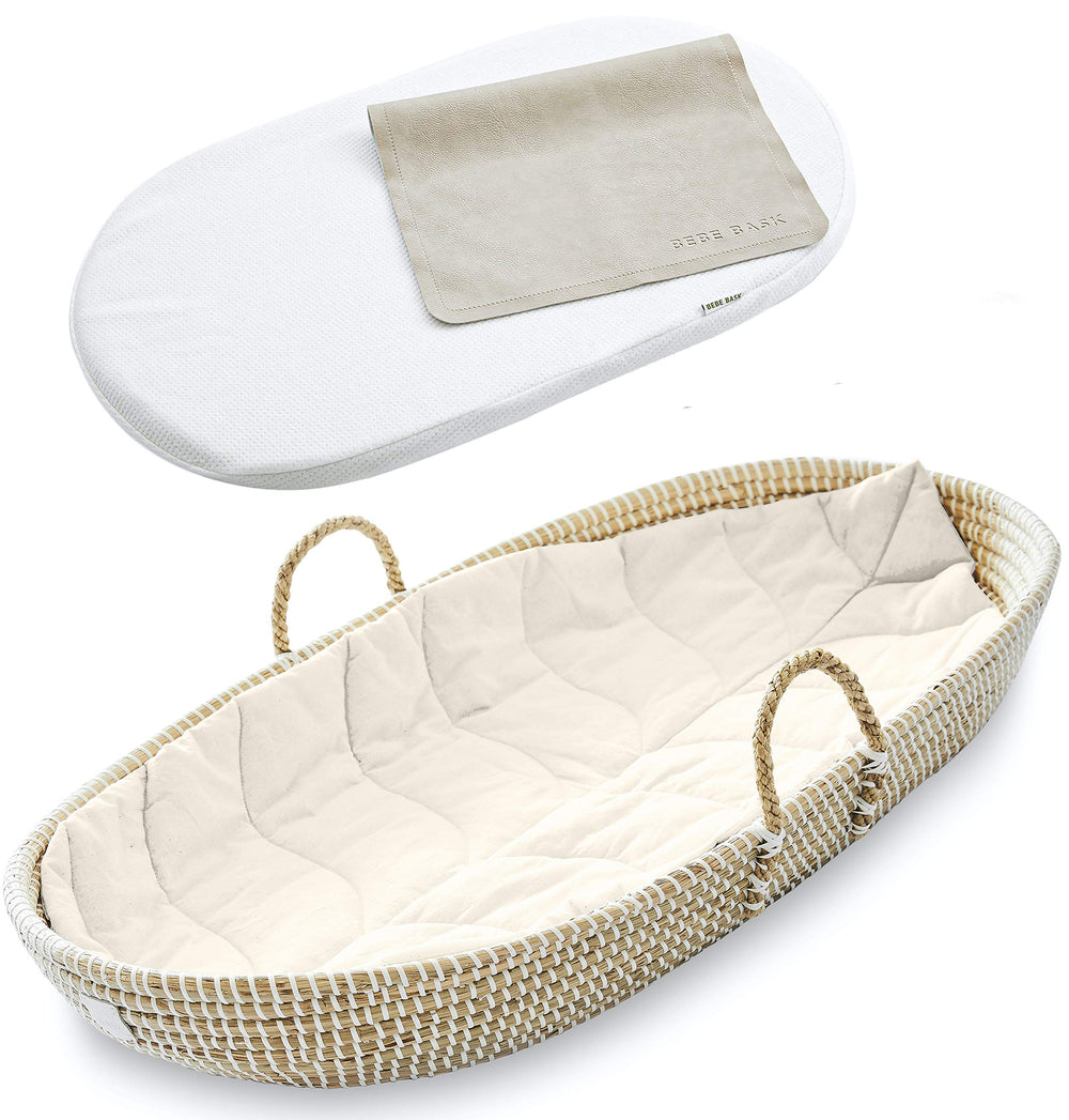 BEBE BASK premium changing basket in natural seagrass for organized nursery setup.