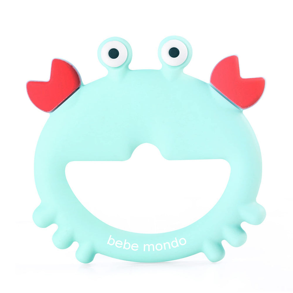 Bebe Mondo teething toy crab handheld aids grip and gum comfort.