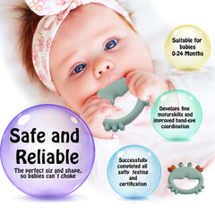 Bebe Mondo teething toy crab mouth-soothe close-up demonstrates soft silicone.