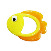 Bebe Mondo teething toy yellow goldfish soothes gums and promotes tactile play for babies.