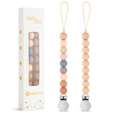 BebeBiu Blossom pacifier clip close-up shows silicone beads that help keep pacifier clean and accessible.