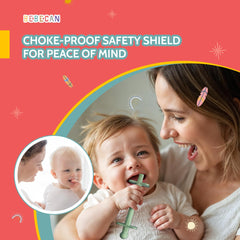 Bebecan Shielded Teething Tubes clip-attachment feature keeps teether toys within reach.