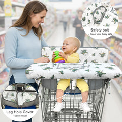 BeBeJoJo Muslin Shopping Cart Cover features extended straps for secure attachment on large carts.