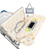BeBeJoJo Muslin shopping cart cover—soft fabric for gentle baby comfort during outings.