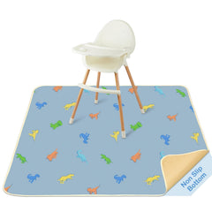 BeBeJoJo Splat Mat under high chair blue dinosaur keeps floors clean during meals