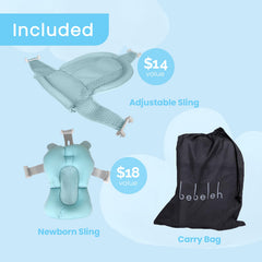 BEBELEH baby bath sling cradling infant during bath time.