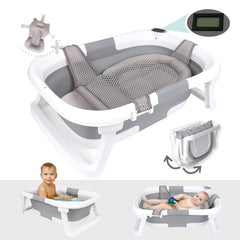 Bebeleh collapsible baby tub thermometer enables safe bath temperature checks.