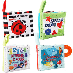 Bebe Mondo crinkle book textures and colors encourage tactile exploration and language cues.
