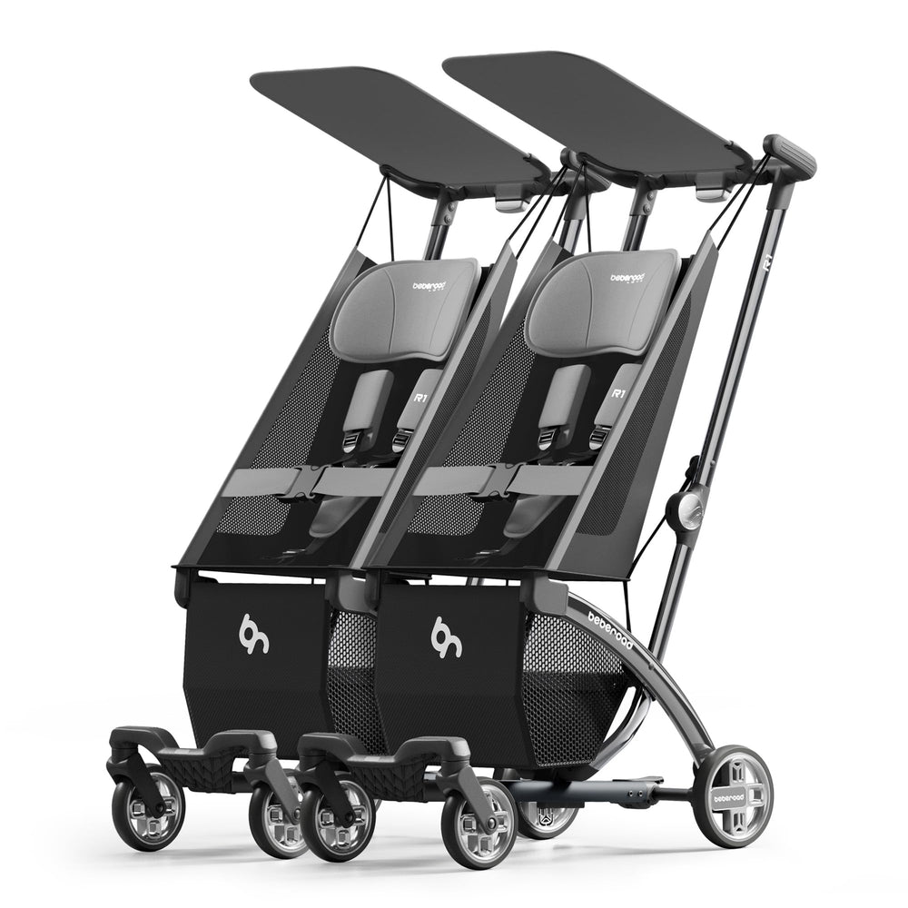 Beberoad Love R1 auto-folding twin stroller in action, quick travel setup.