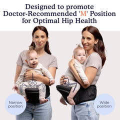 Beco foldable hip seat side carry supports caregiver comfort during everyday chores.