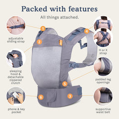 Beco Toddler Carrier tall-supportive-back offers comfortable alignment for parent and child.