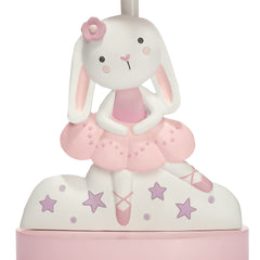Bedtime Originals Tiny Dancer Bunny stars shade closeup highlights the starry shade in pink binding for soft glow