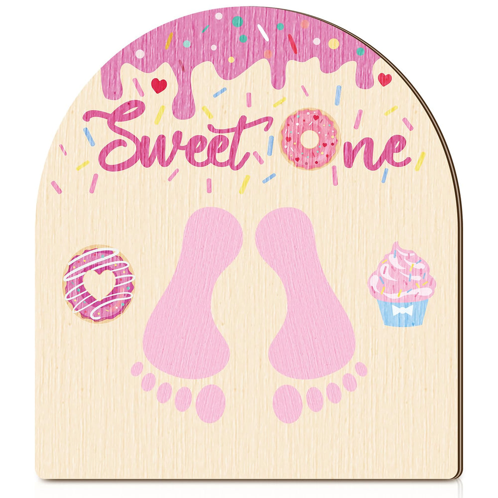 Beeveer Baby First DIY Donuts footprint art sign front view for nursery decor and milestones