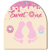 Beeveer Baby First DIY Donuts footprint art sign front view for nursery decor and milestones
