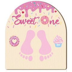 Beeveer Baby First DIY Donuts footprint art sign front view for nursery decor and milestones