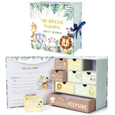 Beeveer baby keepsake box with jungle animals compartments for newborn memories and organized mementos.